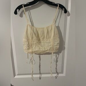 Urban Outfitters UO Crop Ruched Cinched Bow Linen Corset Cotton Coquette Cami M